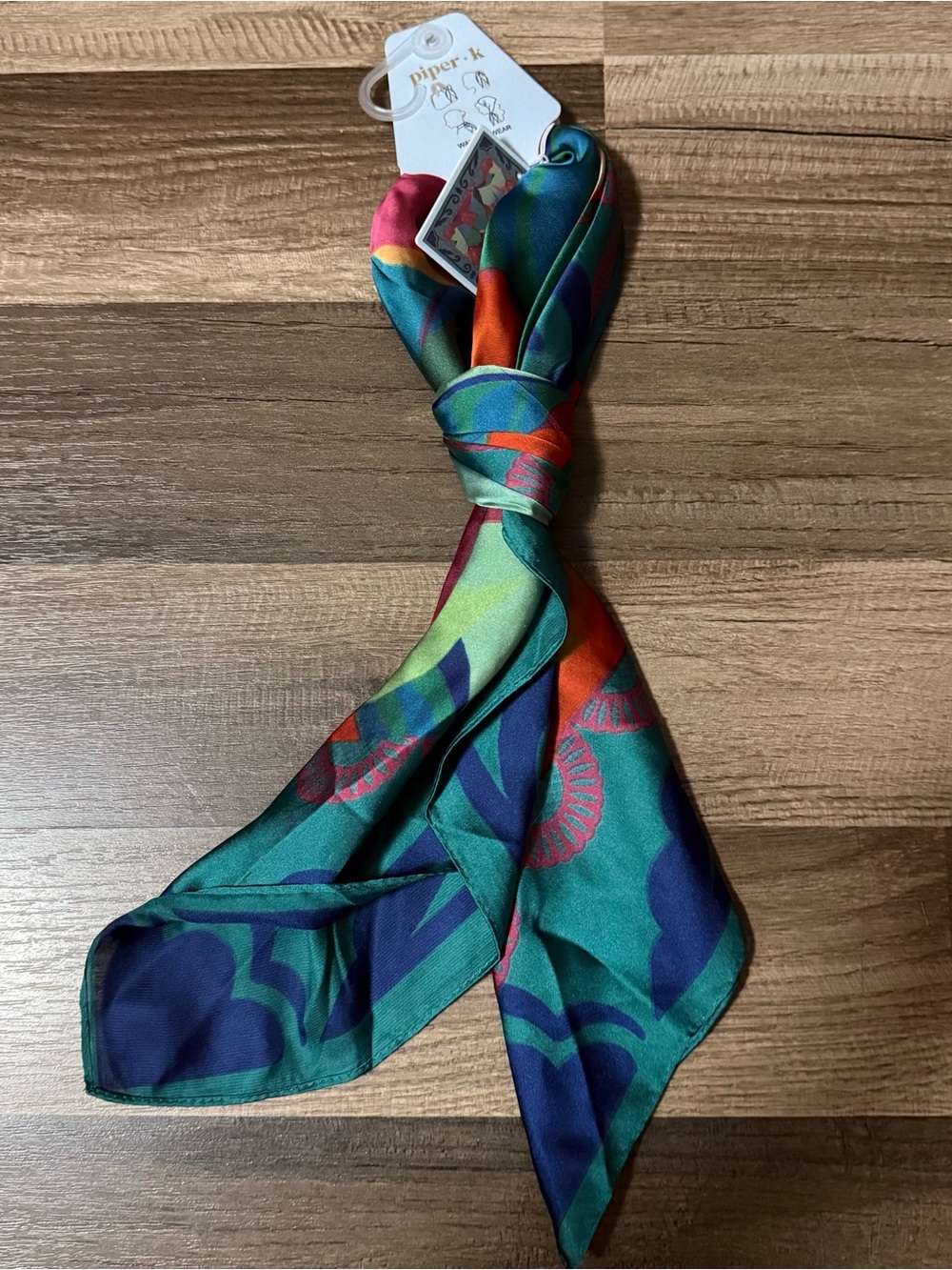 Piper k Teal Multicolor Silk Scarf - Women's Accessory